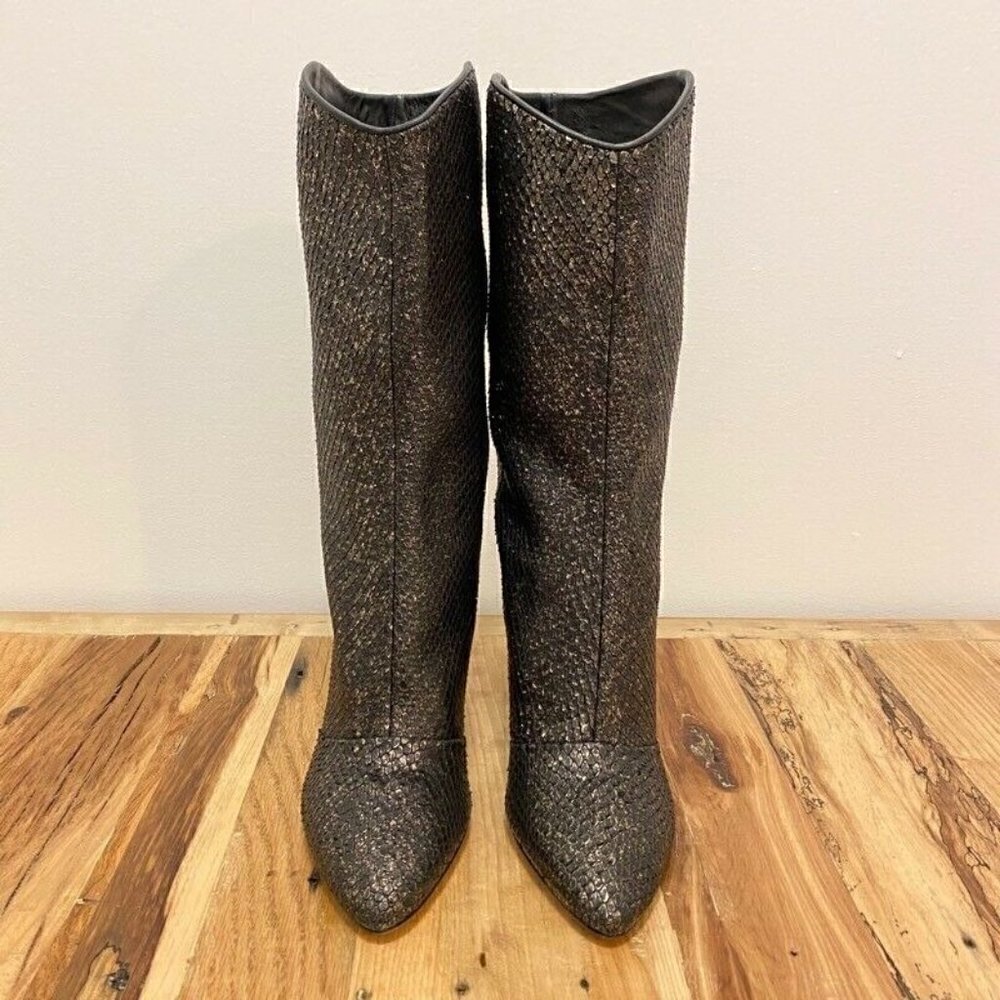 Cavallini Italy Heel Boots Black Gold Snake 8 NEW - Picture 4 of 9